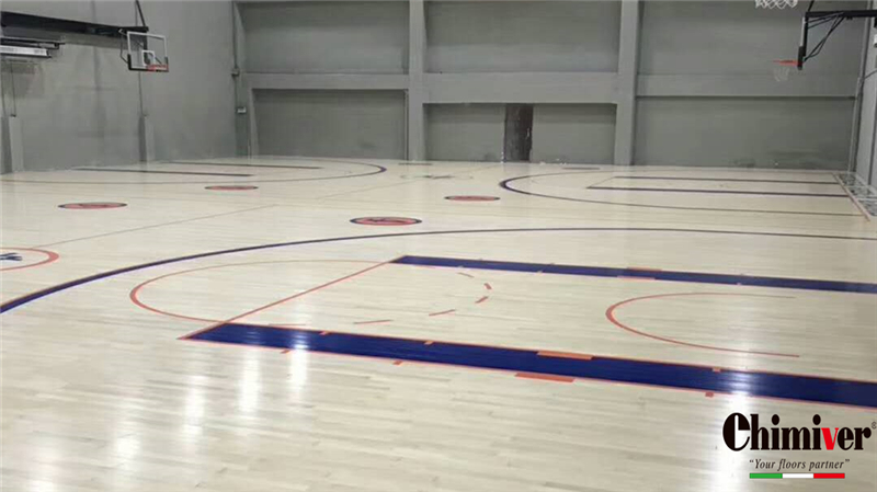 天津籃球館體育運動木地板彩漆logo翻新應用案例