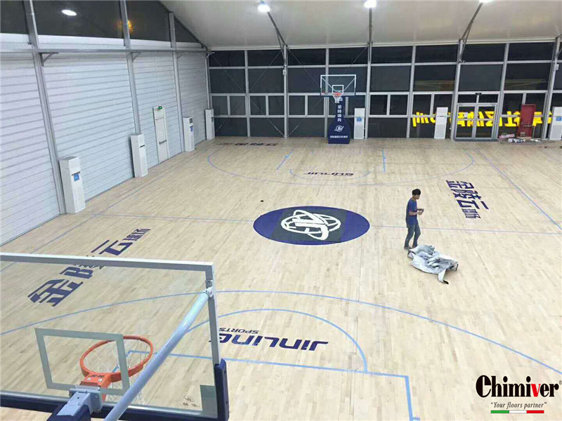 凱美沃FIBA上海籃球館體育彩漆運動木地板畫線漆LOGO案例