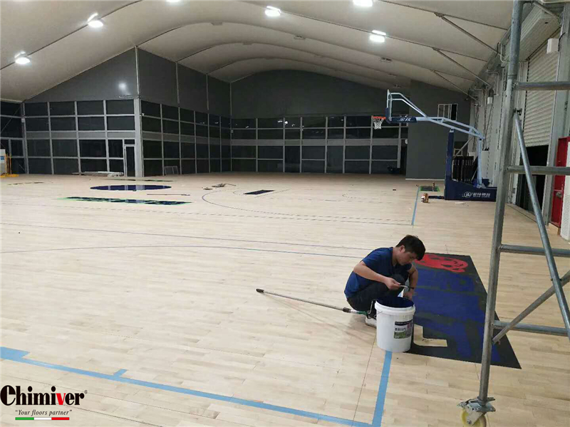 凱美沃FIBA上海籃球館體育彩漆運動木地板畫線漆LOGO案例